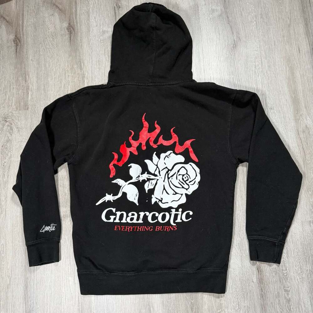 Mens Gnarcotic Everything Burns Burning Rose Pullover Hoodie Punk Grunge